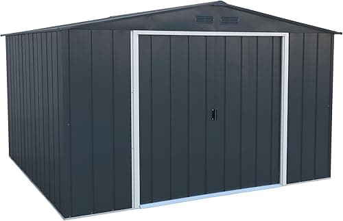 Duramax ECO 10 x 10 (9.16 m²) Abri de Jardin en Métal Galvanisé à Chaud, Abri de Stockage d'Outils, Structure de Toit Renforcée, Abri en Métal Sans Entretien, Anthracite