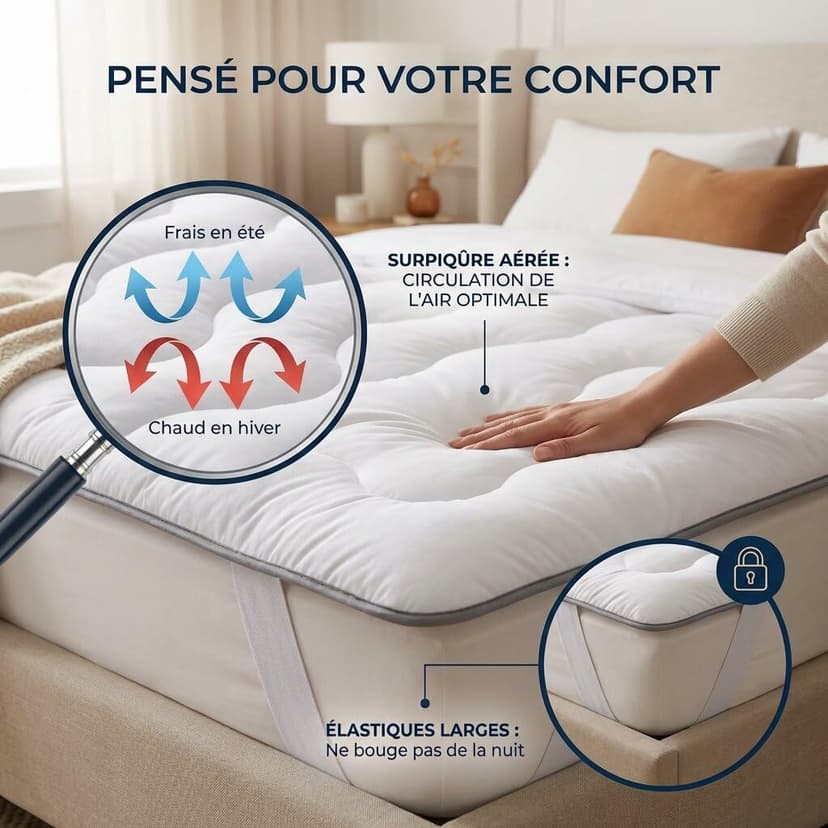 CASABEL Surmatelas Nuage 90 x 200 cm en Microfibre - Confort Optimal - Moelleux, Anti-acarien, Respirant- pour Matelas 1 Place Adulte et Enfant, Clic Clac, BZ - 4