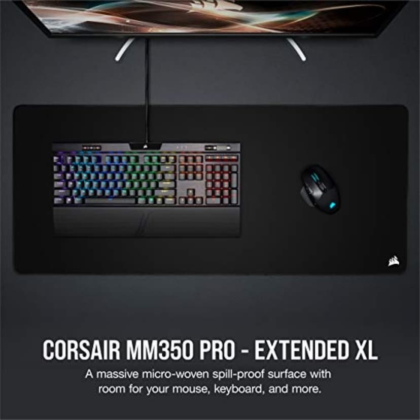 Corsair MM350 PRO Tapis de Souris Gaming, Tissu Résistant aux Éclaboussures Premium (Surface de 93 cm sur 40 cm, Textile Micro-Maille, Caoutchouc Épaisse 4 mm, Base Antidérapante) Élargi XL, Noir - 2