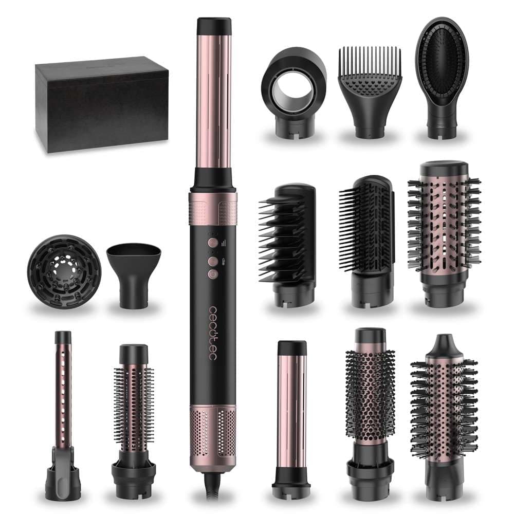 Cecotec Coanda CeramicCare Technology 14in1 AirGlam Black 1400W Heating Brush with 14 Heads Digital Motor Frizz Eliminator 3 Temperatures