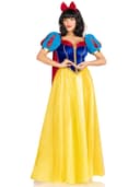 Leg Avenue 3 PC Royal Miss Snow, includes classic velvet and satin long ball gown with braided gold trim and stay up collar, detachable velvet cape, and bow headband - 1