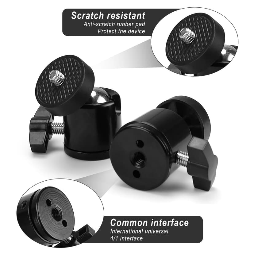 5 Pièces Rotule Photo, DEANKEJI Pivotante 360° Rotule de Suspension, Métal Rotule, Trépied, pour Caméras avec Support à vis 1/4, Monopode Appareil Photo, Support Lumière de Remplissage - 4