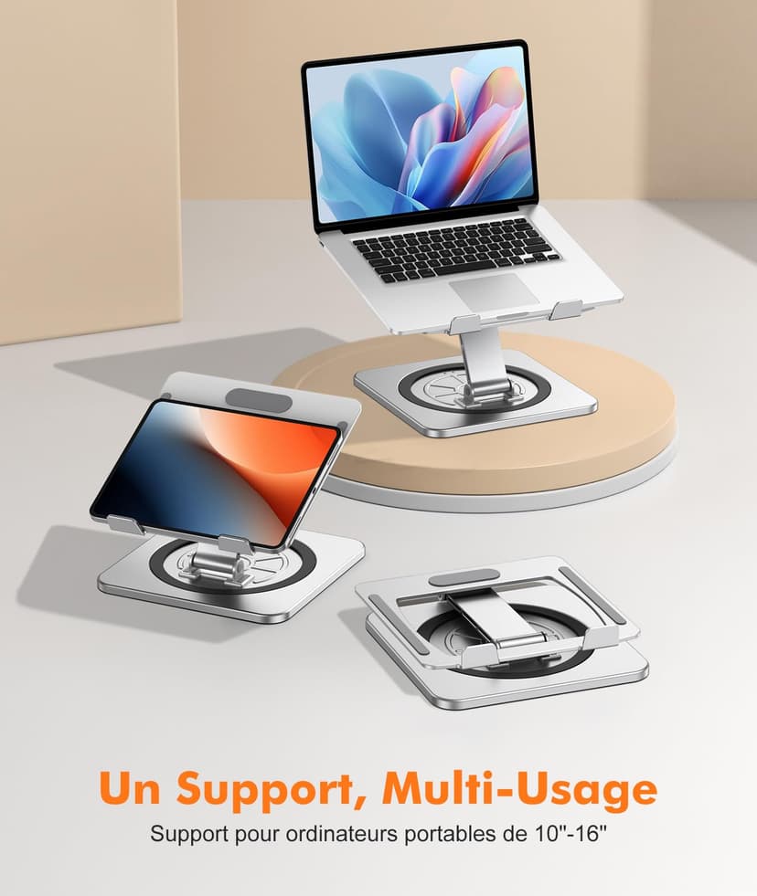 EOIWUY Laptop Stand with 360° Swivel Base, Portable Foldable Laptop Riser for Desk, Ergonomic Adjustable Cookbook Holders Computer Stand Holder for Team Work, Compatible with MacBook Pro/Air (10-16") - 5