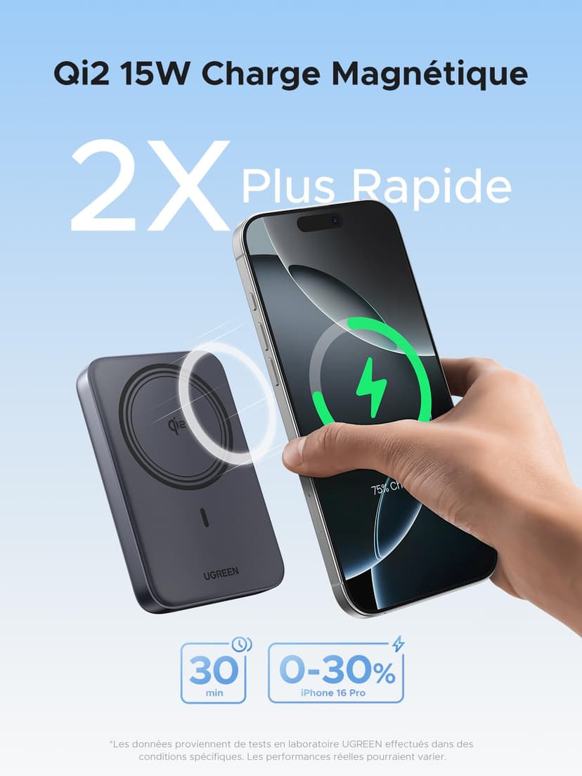 UGREEN Nexode Qi2 15W Batterie Externe 10000mAh 20W Certifié Compatible avec MagSafe iPhone 17 16 15 14 13 12 Air Plus Pro Max Power Bank Induction USB C Charge Rapide Chargeur Portable Magnétique - 2