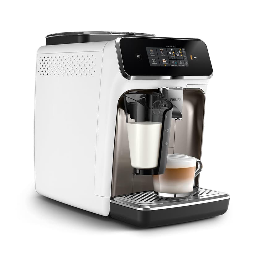 Philips Expresso broyeur Série 2300-4 Boissons, Écran tactile coloré, Carafe LatteGo, 40% plus silencieux grâce à SilentBrew, Broyeur 100% Céramique, Machine à café à grain Blanc Chromé (EP2333/40) - 2