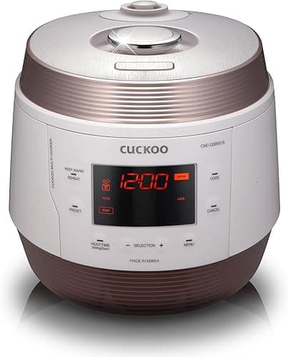 CUCKOO CMC-QSB501S Pressure Cooker, 304(18/10) Stainless Steel with Xwall Coated Inner Pot, Gold/White