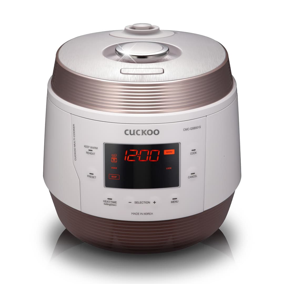 CUCKOO CMC-QSB501S Pressure Cooker, 304(18/10) Stainless Steel with Xwall Coated Inner Pot, Gold/White