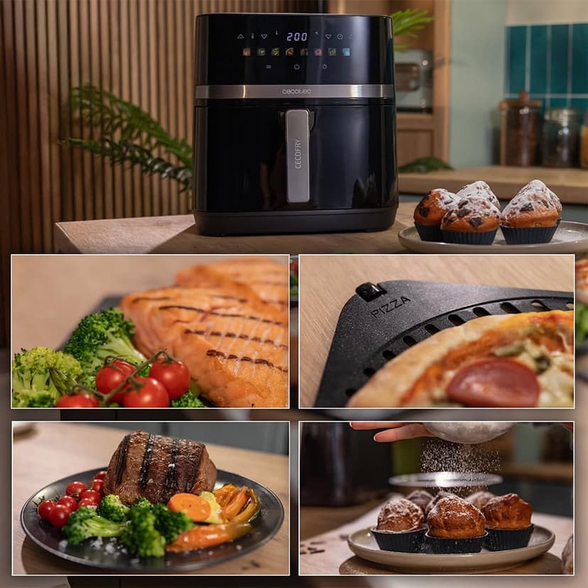 Cecotec Air Fryer Cecofry&Grill Duoheat 8000. Friteuse à Air sans Huile 8L, Grill et Plancha, Résistance Double, 2200W, Cuisson Uniforme, Moins de Graisse, Idéale pour Pizzas - 3