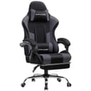 GTPLAYER Chaise de Gaming en Tissu - Ergonomique - avec Repose-Pieds - Appuie-tête - Coussin Lombaire - Rembourré - Pivotant, Supporte 150 kg, Gris - 1