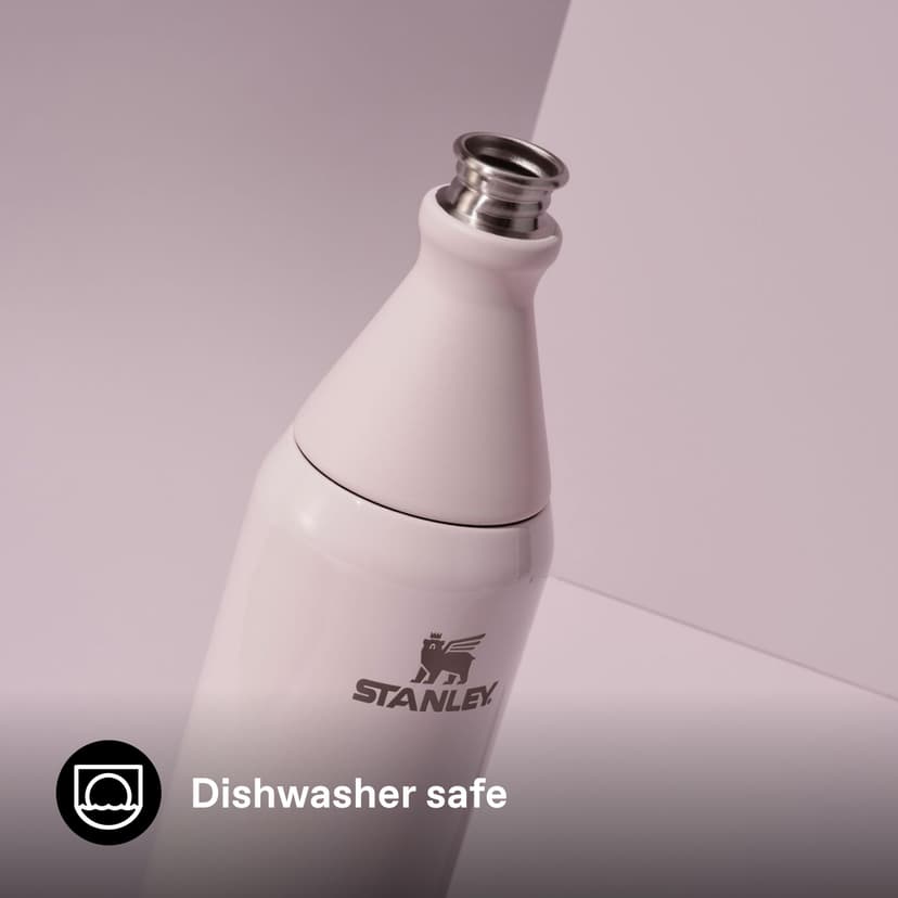 Stanley The All Day Slim Sports Water Bottle 0.6L - Cold For 6 Hours - Iced For 11 Hours - BPA-Free Recycled Stainless Steel Coffee Flask - Leakproof - Dishwasher Safe - Rose Quartz - 6