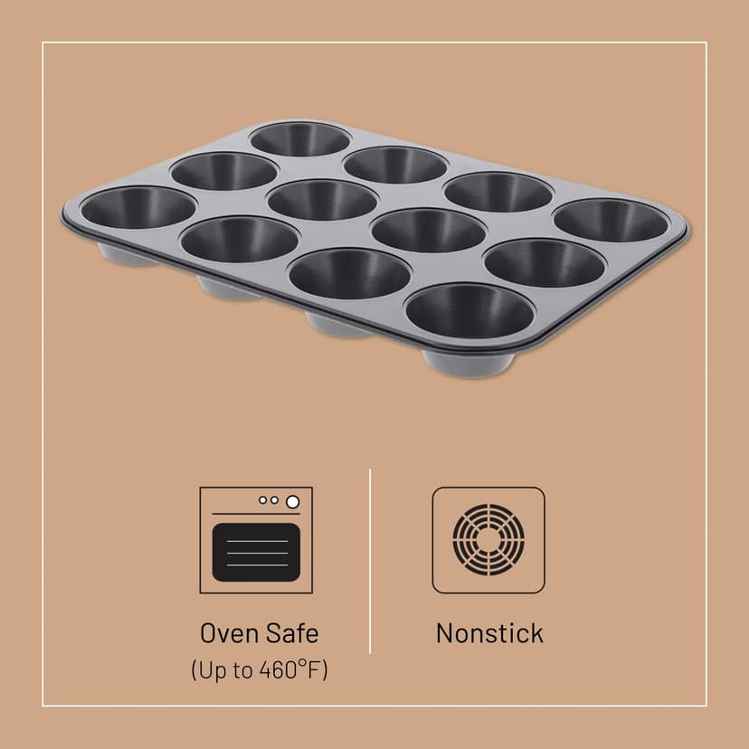 De Buyer - Plaque de 12 muffins en acier antiadhésif - 34 cm x 26 cm x 3 cm -, Noir - 3
