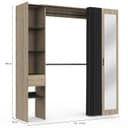 IDMarket - Dressing extensible MERYL 145/170 x 50 x 180 cm hêtre avec étagères + double penderie + miroir + rideau noir - 4