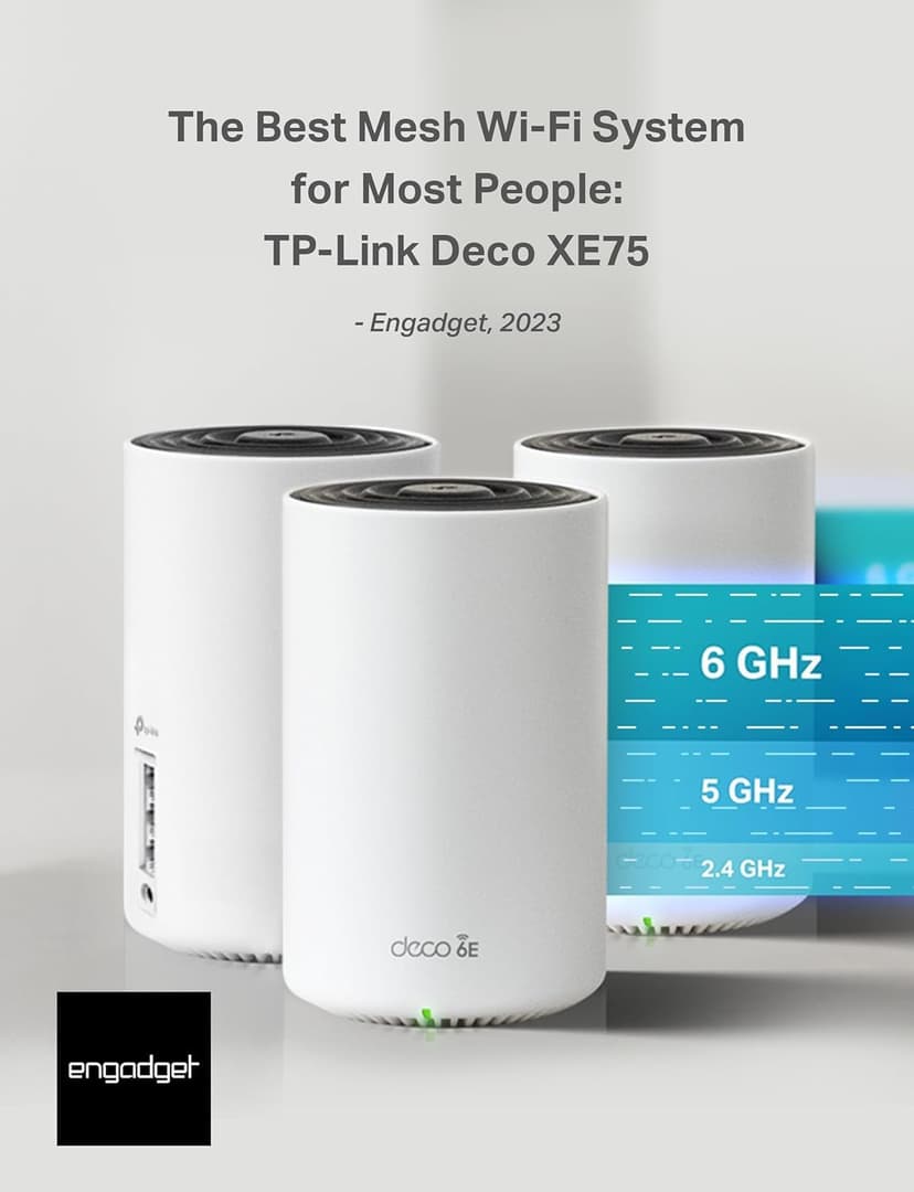TP-Link Deco XE75 Wi-Fi 6E Mesh WLAN Set (2 Pack), AX5400 Tri-Band Router & Repeater (Range up to 510 m², WPA3, Ideal for Large Houses, Compatible with Amazon Alexa, 6X Gigabit Ports) White - 2