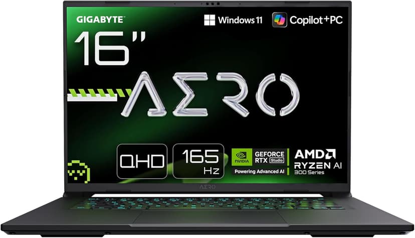 Gigabyte Aero X16 Gaming Laptop Computer - Copilot+ PC, 16 Inch, 165Hz WQXGA, Ryzen AI 7 350, NVIDIA RTX 5060 GPU, 32GB DDR5, Gen4 1TB SSD, Windows 11 Home, 2 Year Warranty, Aero X16 1VH93FRC64AH - 1