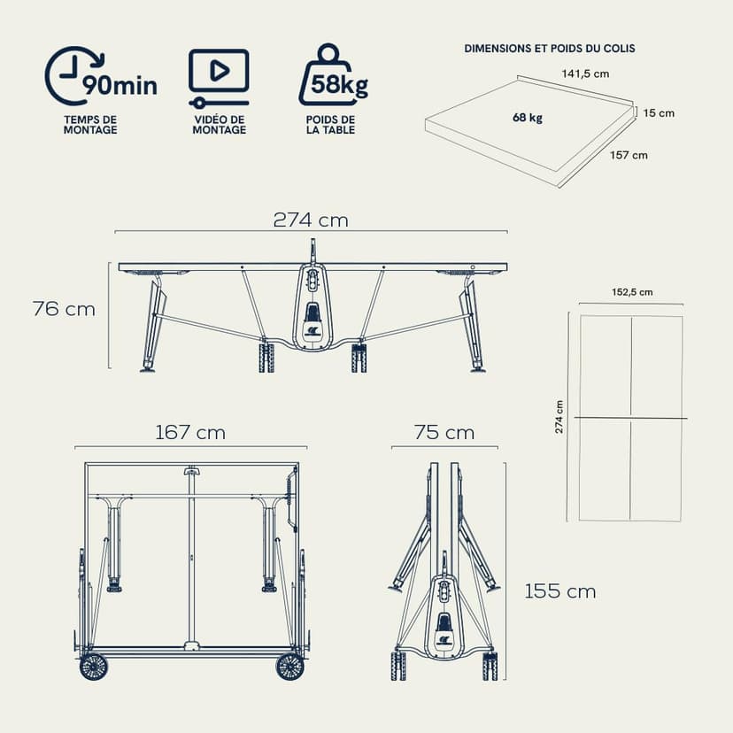 CORNILLEAU - Table de ping Pong d'extérieur 400X Outdoor - Loisir de Jardin - Agrément FFTT - Panneau Bleu 5mm - 8