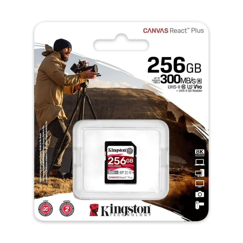 Kingston Canvas React Plus 256GB SDXC Memory Card UHS-II 300R/260W U3 V90 for Full HD/4K/8K - SDR2/256GB - 3