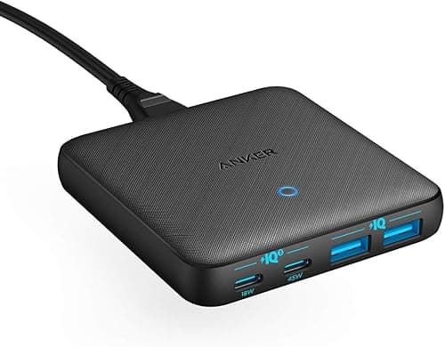 Anker PowerPort Atom III Slim Chargeur Mural Double Ports USB-C (45 W Maximum), 63 W 4 Ports PIQ 3.0 & GaN, pour Ordinateurs Portables, iPad Pro, iPhone, Galaxy, Pixel