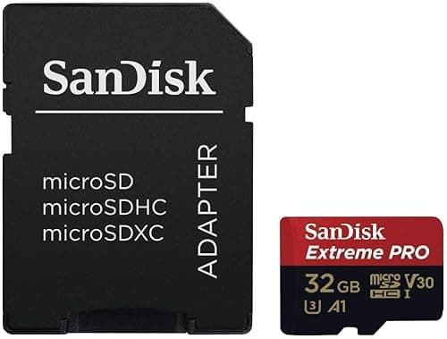 SanDisk Extreme Pro 32 GB microSDHC Memory Card + SD Adapter with A1 App Performance + Rescue Pro Deluxe 100 MB/s Class 10, UHS-I, U3, V30 SDSQXCG-032G-GN6MA, Red/Gold