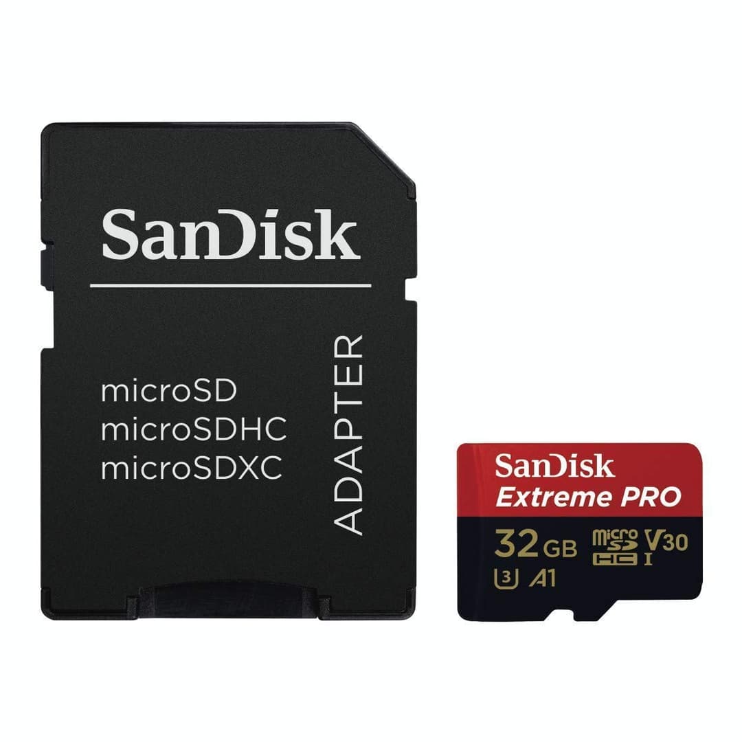 SanDisk Extreme Pro 32 GB microSDHC Memory Card + SD Adapter with A1 App Performance + Rescue Pro Deluxe 100 MB/s Class 10, UHS-I, U3, V30 SDSQXCG-032G-GN6MA, Red/Gold