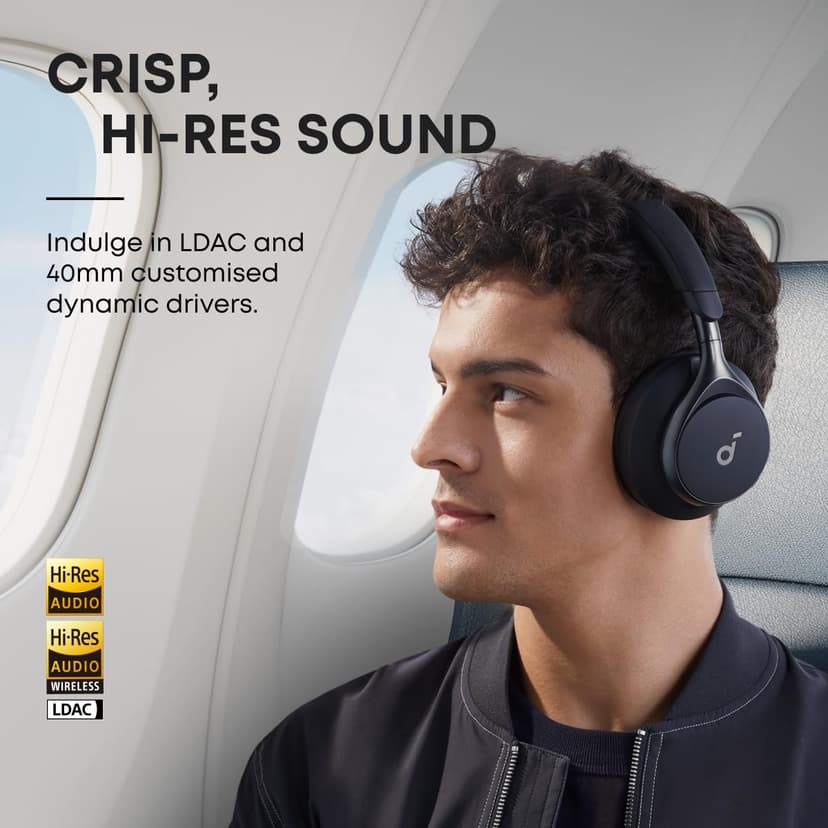 soundcore by Anker, Space One, Adaptive Active Noise Cancelling Headphones, 2X Stronger Human Voice Reduction, 40H ANC Playtime, App Control, LDAC Hi-Res Wireless Audio, Comfortable Fit, Bluetooth 5.3 - 4
