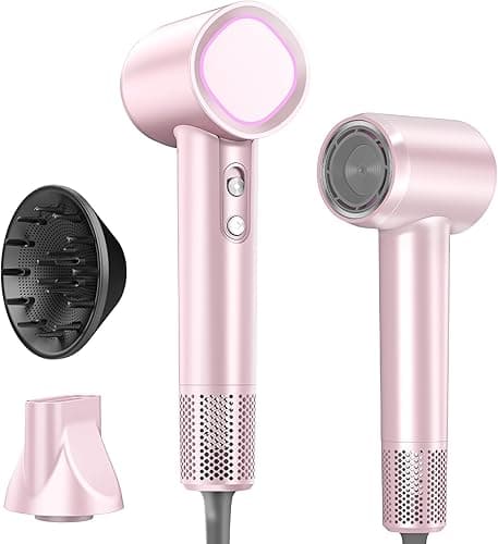 Hair Dryer, 500 Million Negative Ion Hair Dryer, 160,000RPM Brushless Motor Quick Dry Blow Dryer with Diffuser, Hair Dryers for Home, Travel (Pink)