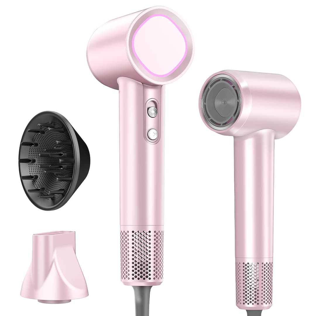 Hair Dryer, 500 Million Negative Ion Hair Dryer, 160,000RPM Brushless Motor Quick Dry Blow Dryer with Diffuser, Hair Dryers for Home, Travel (Pink)