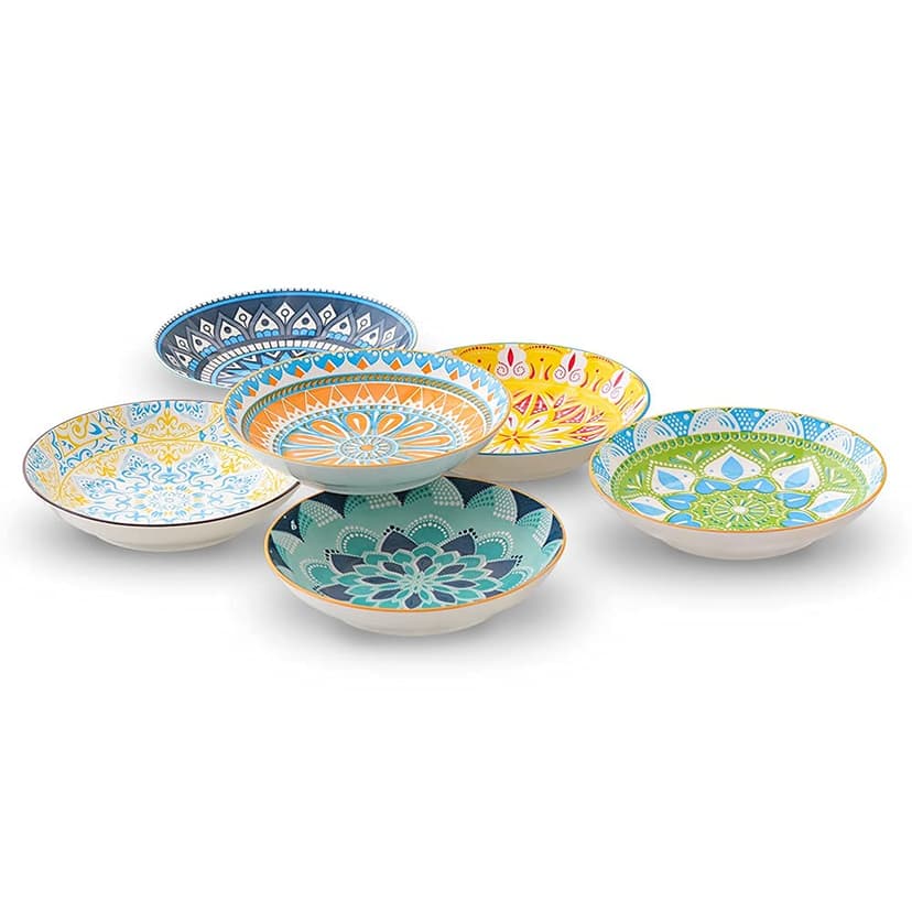 AHX Pasta Bowls Set of 6, 23 oz Shallow Ceramic Bowls for Pasta, Salad, Soup & More - Microwave, Dishwasher & Oven Safe - Colorful Pasta Bowls - 2