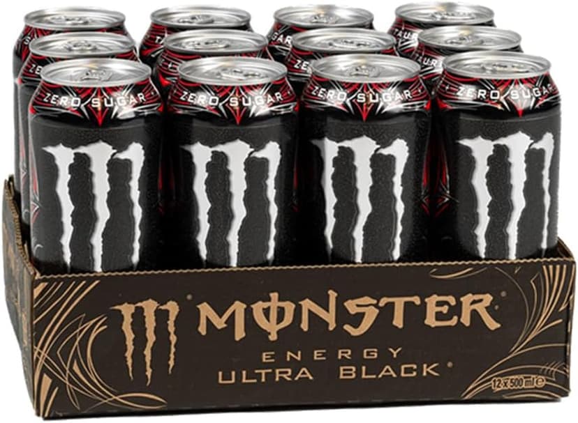 Monster Energy Ultra Black® Carbonated Energy Drink L-Carnitine + Zero Sugar + Taurine, 500.1 ml/500 ml, Pack of 12 - 1