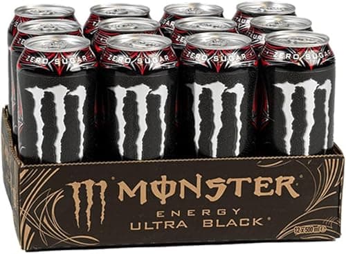 Monster Energy Ultra Black® Carbonated Energy Drink L-Carnitine + Zero Sugar + Taurine, 500.1 ml/500 ml, Pack of 12