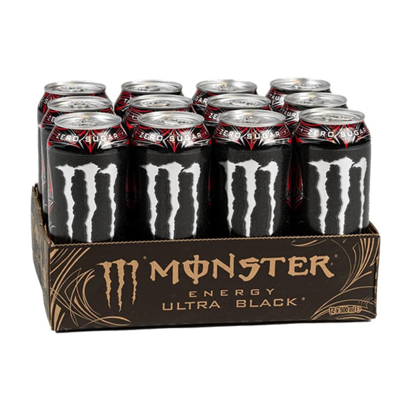 Monster Energy Ultra Black® Boisson énergisante gazéifiée | L-Carnitine + Zéro Sucre + Taurine, 500 ml/500 ml, Lot de 12 - 1