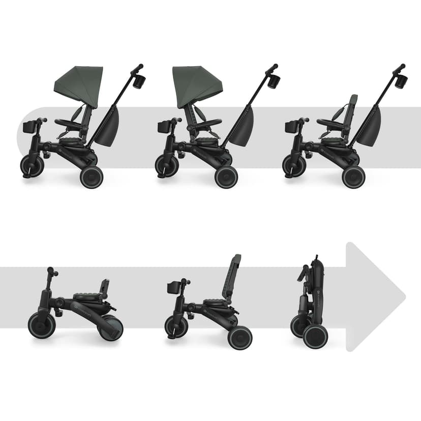 Kinderkraft JAZZ 3 Tricycle Bike, 360° Rotating Seat, Reclining Seat, Foldable Frame, UPF 50+ Canopy, Parent Control Handle, Balance Bike Function, Green - 3