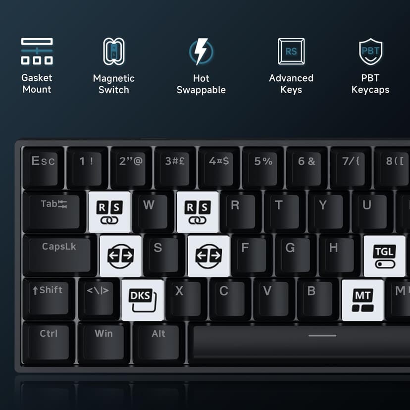 MCHOSE ACE60 Pro HE Magnetic Gaming Keyboard, 60% Wired Gaming Keyboard with 8K Rapid Trigger, Hall Effect Switches, 128K Scan Rate, 0.01mm Precision, RGB, PBT Keycaps, SOCD & Snap, Black - 3