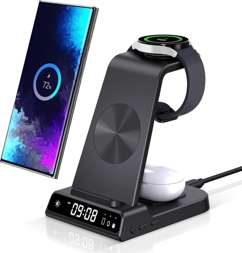 Wireless Charger for Samsung, 3 in 1 Wireless Charging Station for Galaxy S25 Ultra/S24/S23/Z Flip 7/Fold 6, Stand for Samsung Galaxy Watch 8/8 Classic/Ultra/7/6/5, Phone Charger for Galaxy Buds 3/Pro - 1