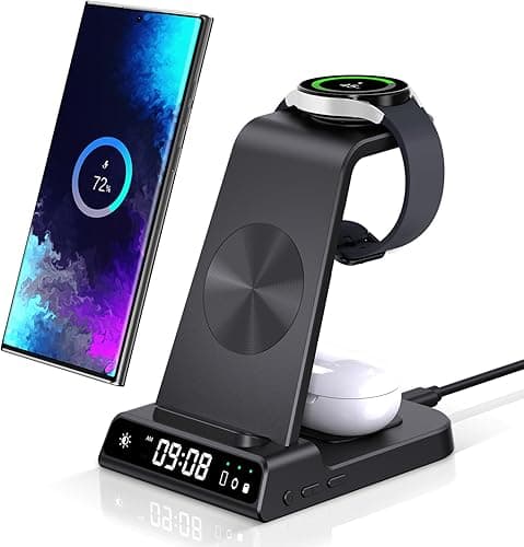 Wireless Charger for Samsung, 3 in 1 Wireless Charging Station for Galaxy S25 Ultra/S24/S23/Z Flip 7/Fold 6, Stand for Samsung Galaxy Watch 8/8 Classic/Ultra/7/6/5, Phone Charger for Galaxy Buds 3/Pro