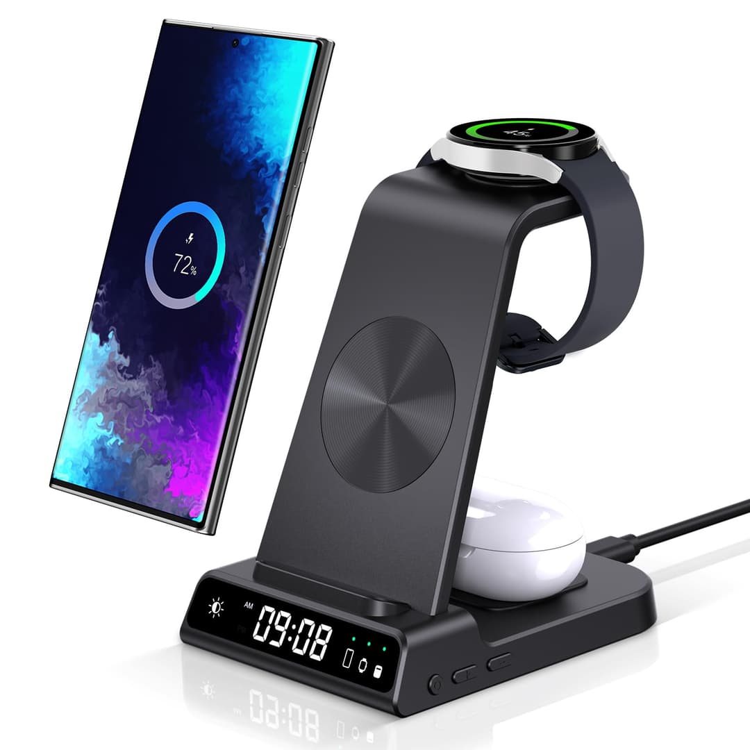 Wireless Charger for Samsung, 3 in 1 Wireless Charging Station for Galaxy S25 Ultra/S24/S23/Z Flip 7/Fold 6, Stand for Samsung Galaxy Watch 8/8 Classic/Ultra/7/6/5, Phone Charger for Galaxy Buds 3/Pro