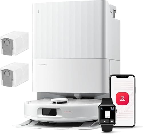 roborock QV 35A Set Aspirateur Robot Laveur, 8000Pa HyperForce, Station Multifonctionnelle, Serpillière Rotative 200 TR/Min & Relevable 10mm, Anti-enchevêtrement, Évitement d'obstacles, Cartographie