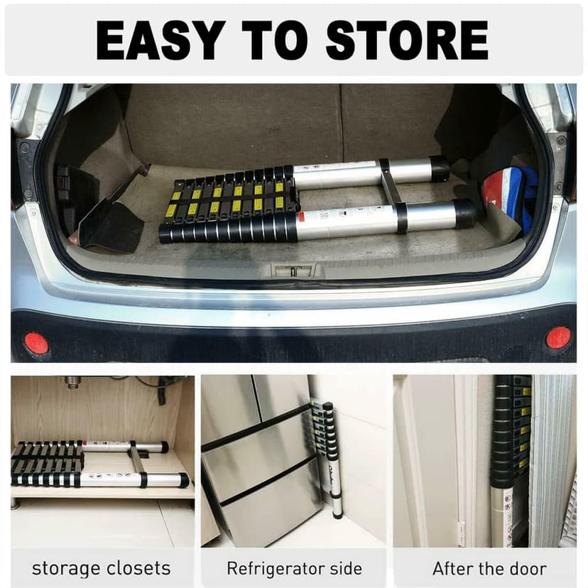 Échelle télescopique de 5 m avec 2 Crochets, antidérapante, 13 échelons, Portable, pour l'extérieur et l'intérieur, capacité de Charge de 150 kg - 8