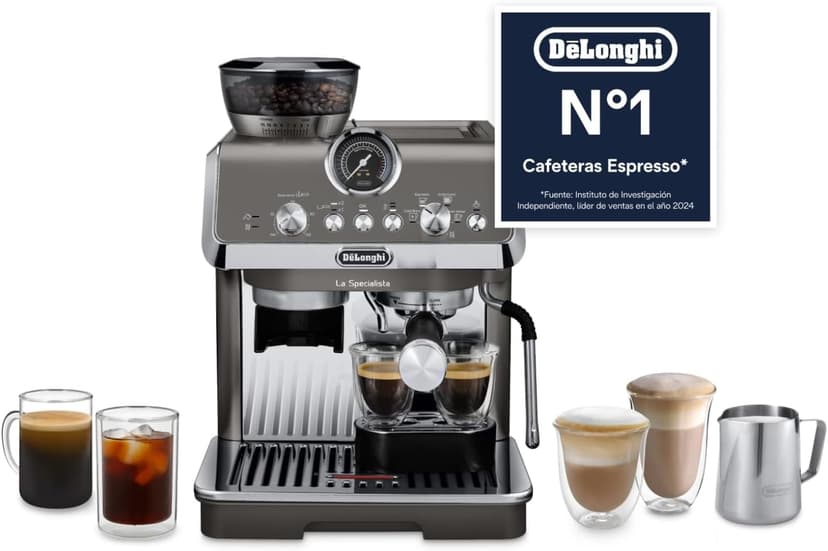 De'Longhi La Specialista Arte Evo EC9255.T Espresso Machine with Grinder, Cold Brew Function, 8 Grind Levels, 15 Bar, 3 Temperatures, Milk Frothing Nozzle, Titanium with Barista Kit - 1
