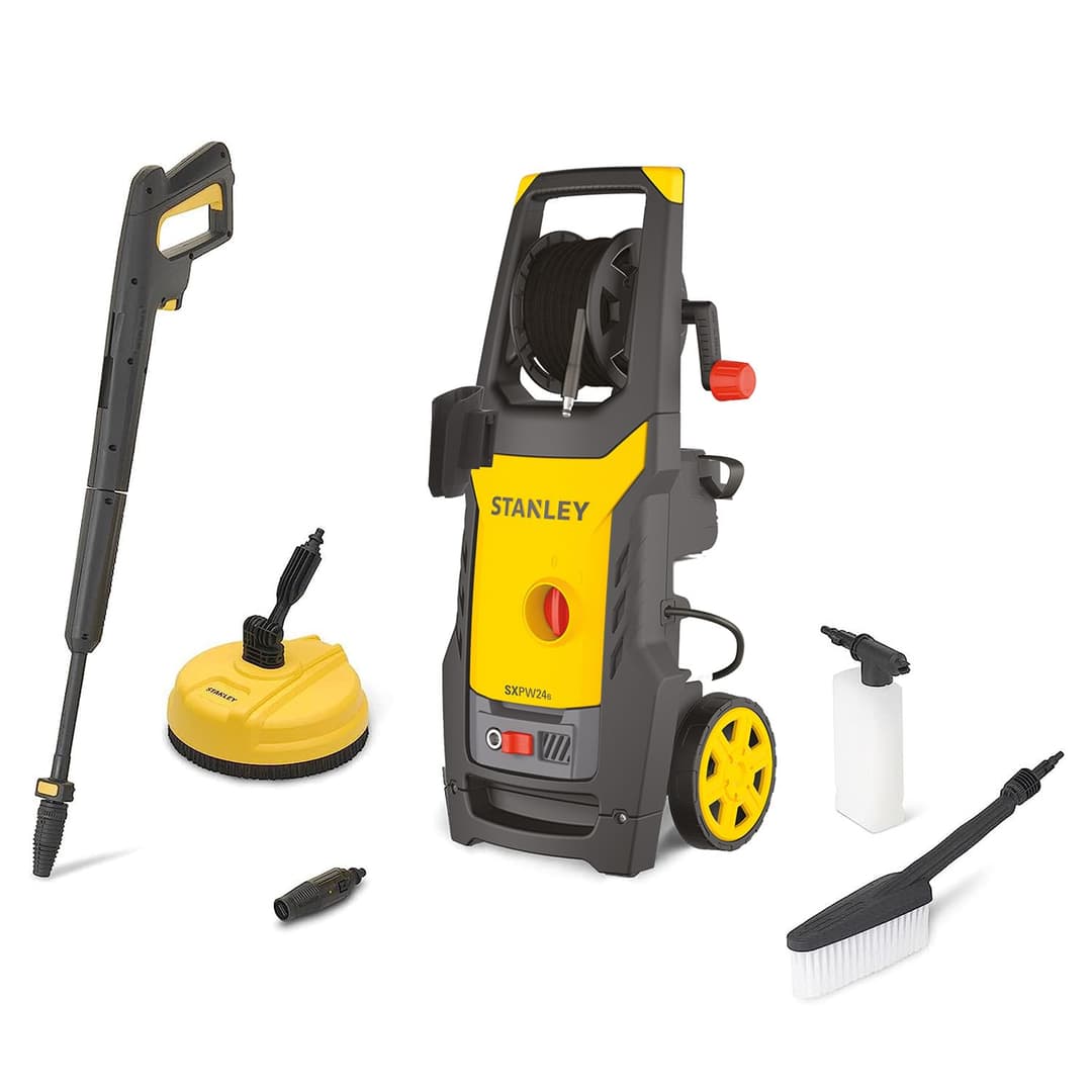 Stanley High Pressure Washer SXPW24BX | for Exterior Surfaces and Cars | with Surface Cleaner and Fixed Brush | Pressure máx. 170 bar | Max. flow rate 500 l/h | Power consumption 2400 W