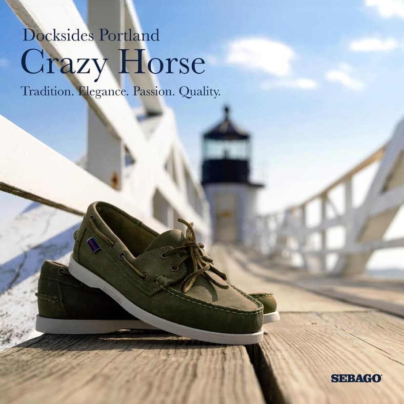 Sebago Men's Docksides Portland Crazy H Boat Shoes, Green (Green Military 909), 8 UK - 2