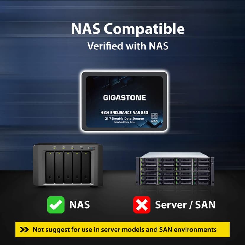 Gigastone Certifié NAS 1To NAS SSD Disque (Lot de 2) 24 h/24, 7 j/7 Durable TLC Endurance élevée Raid Synchro sécurisée des données Cache de Stockage en réseau 2,5 Pouces SATA Disque Dur ssd Interne - 5