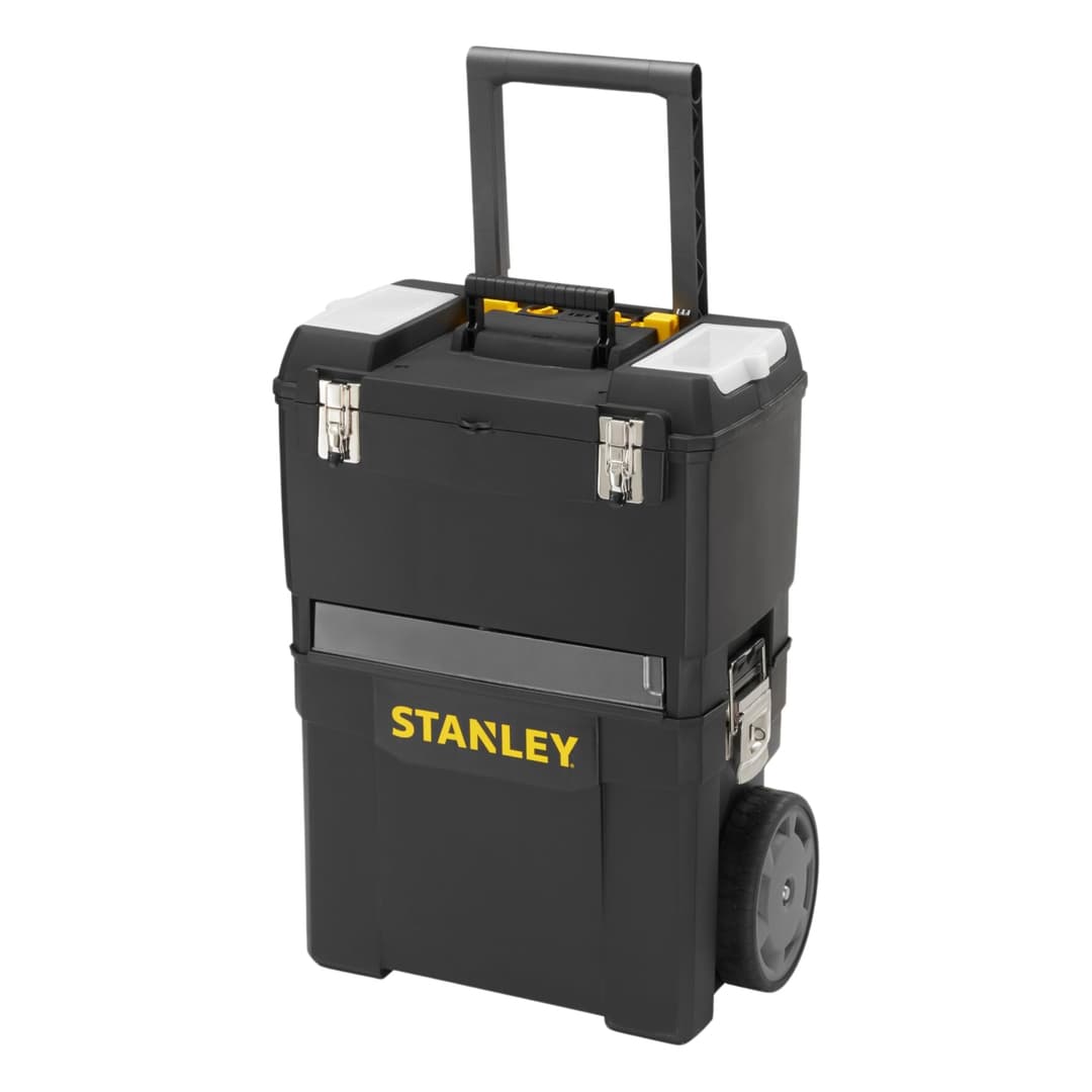 STANLEY Mobile Work Centre Toolbox, 2-in-1 Rolling Workshop with Stackable Units, Removable Toolbox, and Swivel Storage Carousel, 1-93-968