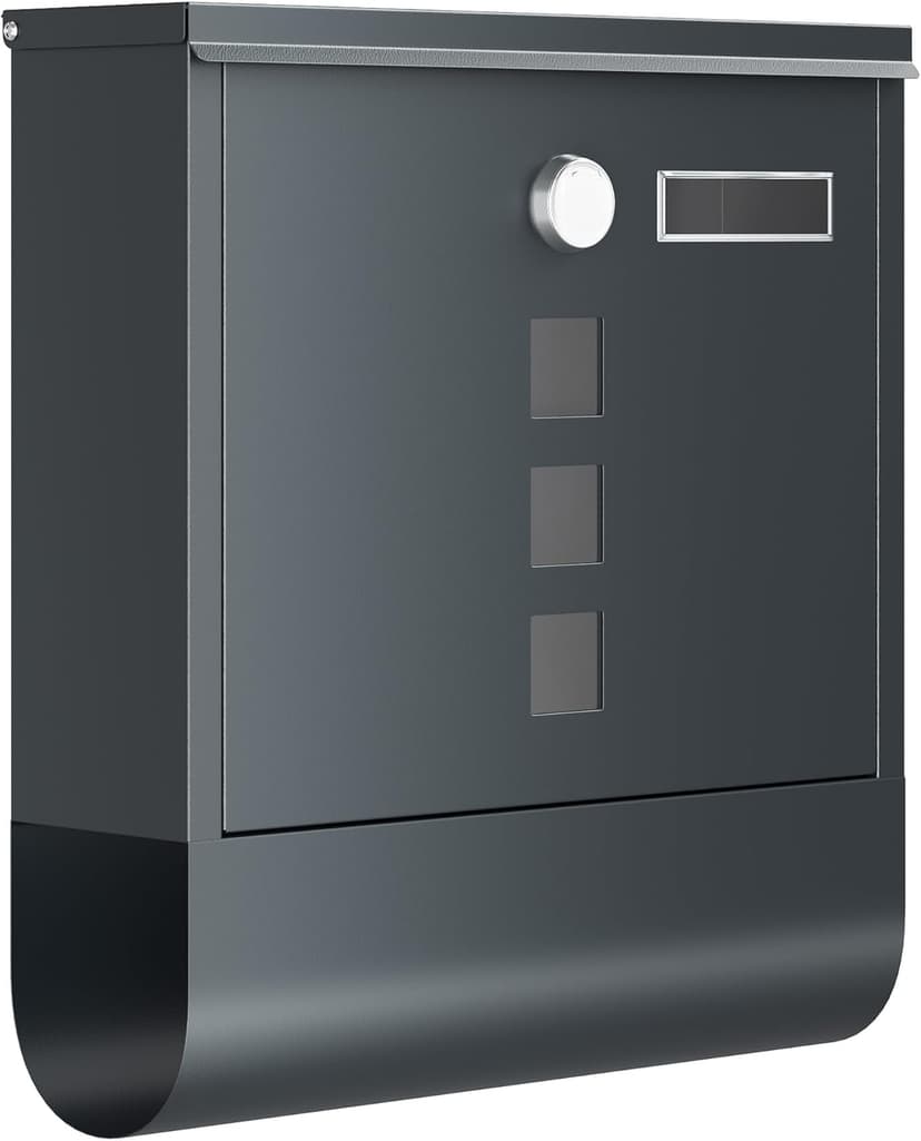 SONGMICS GMB20AG Wall-Mounted Post Box with Lock with Rotating Lid, Viewing Window, Name Holder, Newspaper Compartment, Easy Assembly, 10 x 30.8 x 33.8 cm, Charcoal Grey - 1