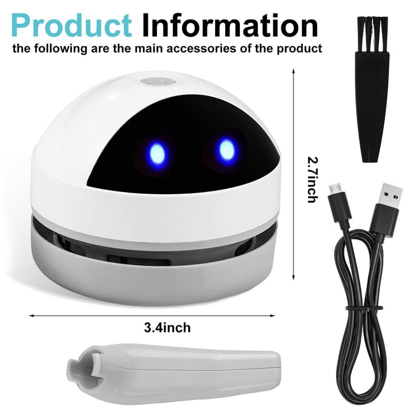 Sporgo Mini Table Vacuum Cleaner: Portable Wireless Mini Vacuum Cleaner, USB Rechargeable Table Vacuum Cleaner, High Suction Power Mini Table Vacuum Cleaner Desk for Deskto Cleaning Crumbs, Household, - 5