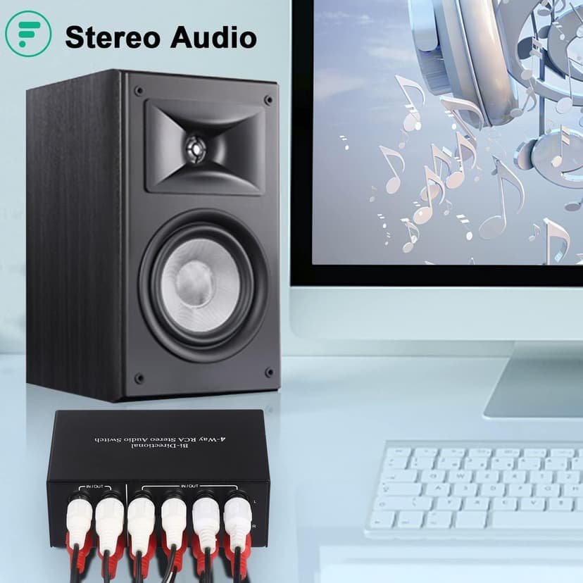 UNSTINCER RCA L/R Audio Switch 4(2) in-2(4) out, Bidirectional Noiseless hifi Stereo Audio Splitter Box, Analogue Aux Line Selector for Headphone Game Console Soundbar TV Speaker Turntalbe, Metal - 2