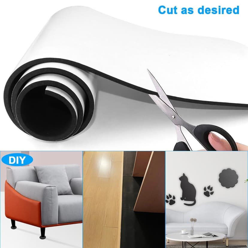 Self Adhesive Foam Roll, 300mm(W) x 1.5mm(T) x 3m(L) Foam Sheets, DIY Multifunction Neoprene Rubber Sheets Pads for Furniture Protection, Non-Slip, Sound Insulation, Shock Absorption (Black) - 5