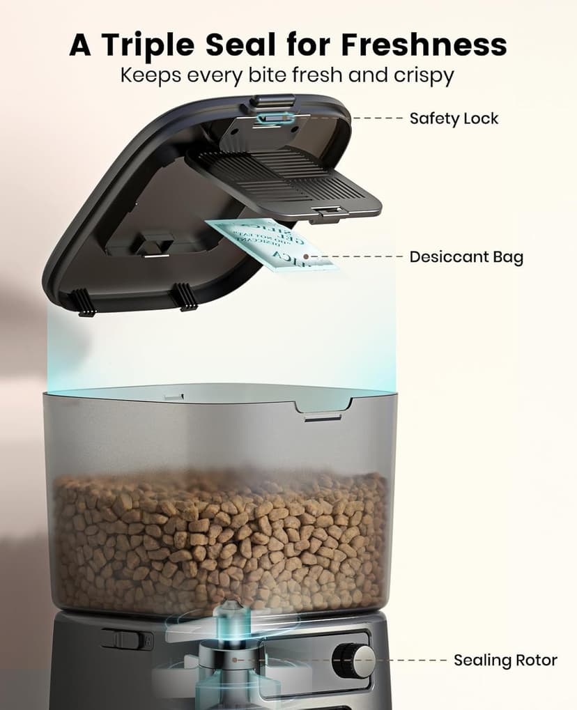 oneisall Automatic Cat Feeder, 2.4G WiFi Cat Food Dispenser with App Control, 3.5L Cat Feeder with Timer,1-12 Meals a Day with Stainless Steel Bowl - 4