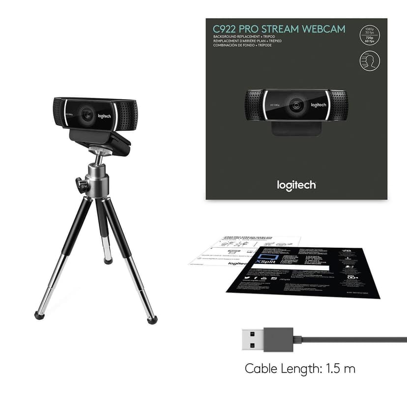 Logitech C922 Pro Stream Webcam, HD 1080p/30fps Or HD 720p/60fps Hyperfast Streaming, Stereo Audio, HD Light Correction, Autofocus, For YouTube, Twitch, XSplit, PC/Mac/Laptop/Macbook/Tablet - Black - 7