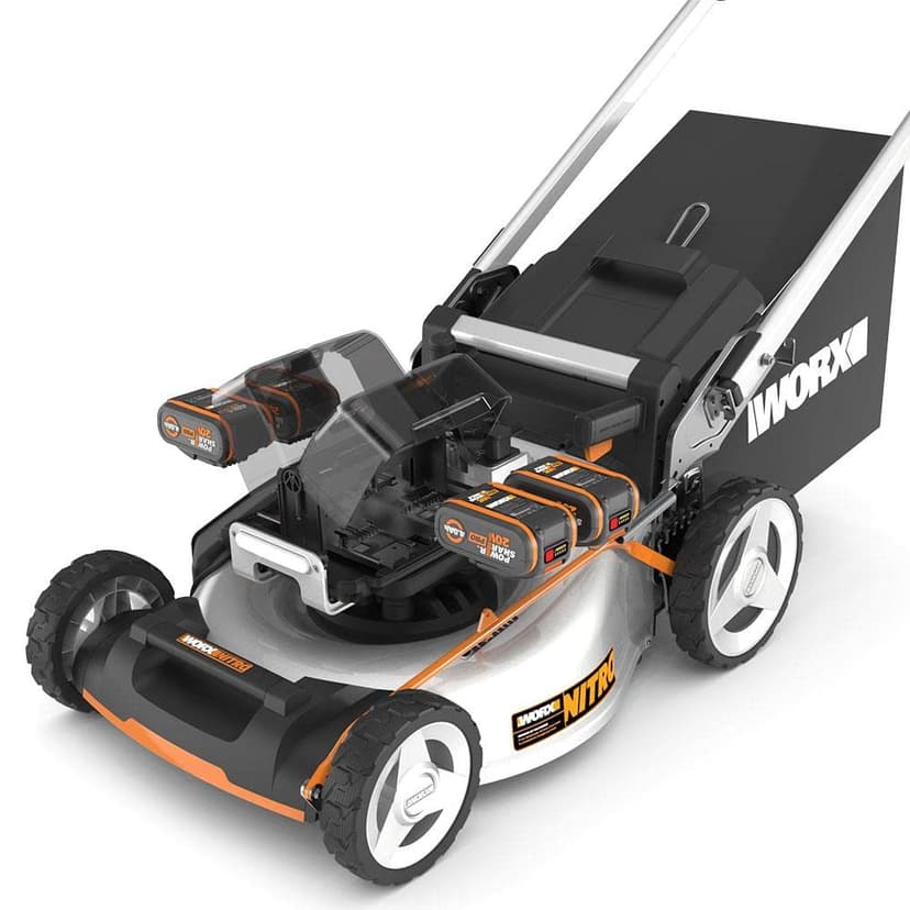 WORX Nitro WG761E 80V Cordless Brushless Lawnmower, Up to 1000 m² on a Load Diameter 51 cm, 70 L Bag, Mulching, 7 Cutting Positions, Comes with 4 Batt 20V 4Ah, Fast Charger - 2