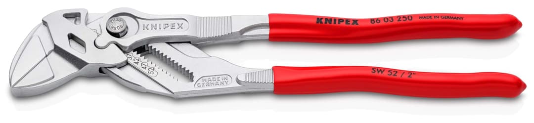 Knipex Pince-clé, chromée, 250 mm, pince en continu jusqu'à 52 mm, réglage fin par bouton-poussoir, clé réglable, remplace clés plates, 86 03 250
